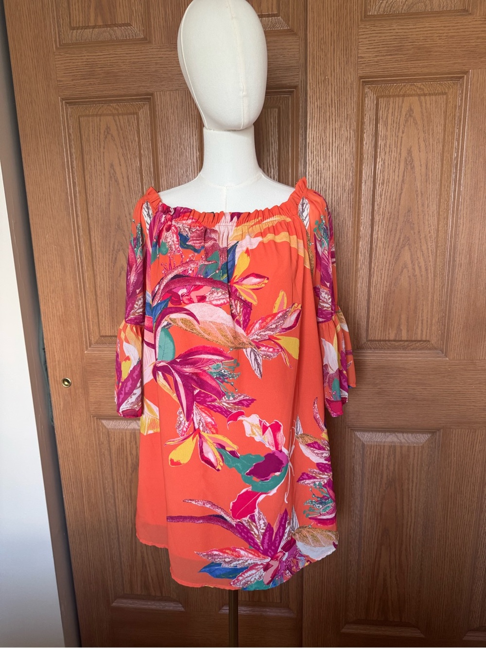 Bright Orange Tropical Off-Shoulder mini dress